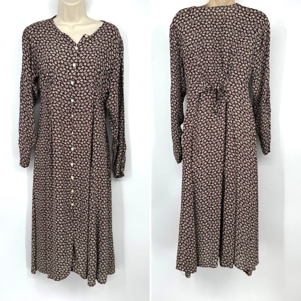 Flower Button Dress Tie back Y2K ditzy floral Long style trend cottage core